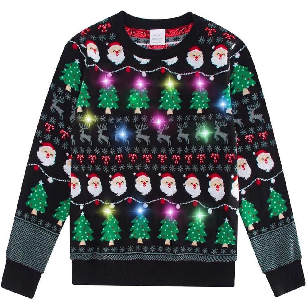 Kids Festive Black Light Up Christmas Sweater